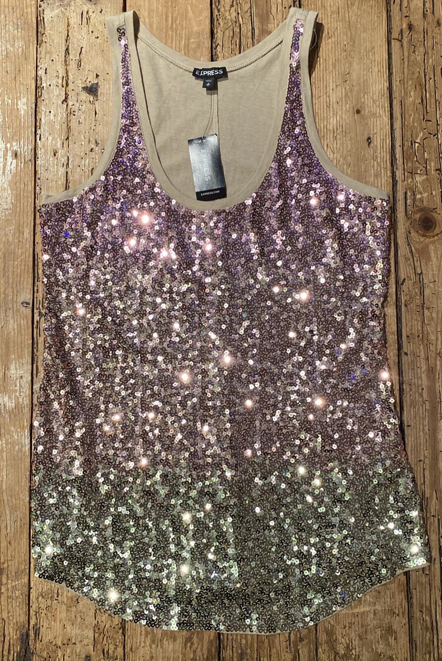 Experess Womens Size S/P Tan Sequin Tank Top